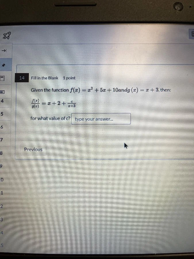 14 fill in the blank 1 point given the function $f(x) = x^2 + 5x + 10$ …
