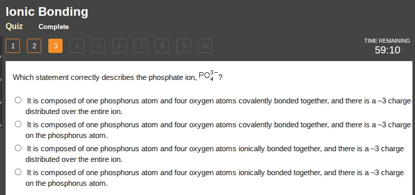 ionic bonding quiz complete 1 2 3 4 5 6 7 8 9 10 time remaining 59:10 w…