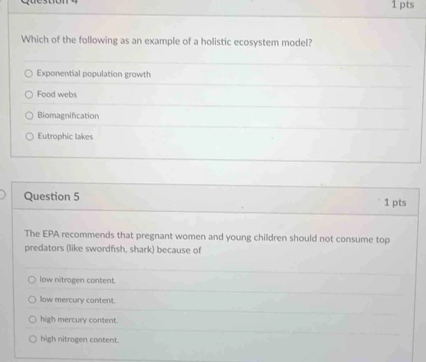 question 4 1 pts which of the following as an example of a holistic eco…