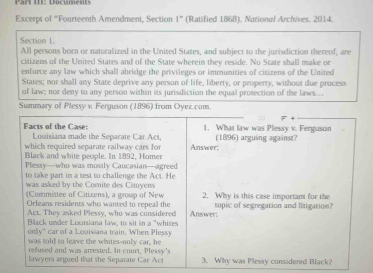 part iii: documents excerpt of \fourteenth amendment, section 1\ (ratif…