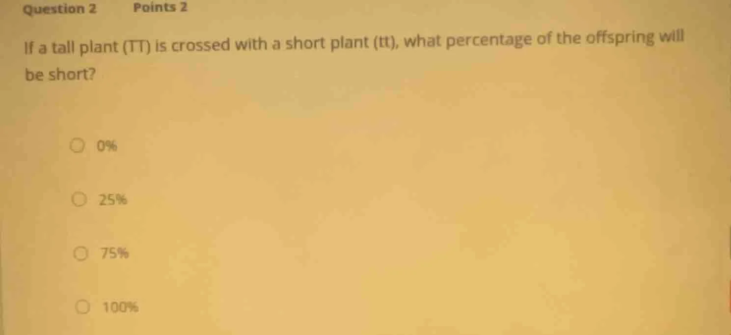 question 2 points 2 if a tall plant (tt) is crossed with a short plant …