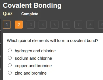 covalent bonding quiz complete 1 2 3 4 5 6 7 8 9 which pair of elements…