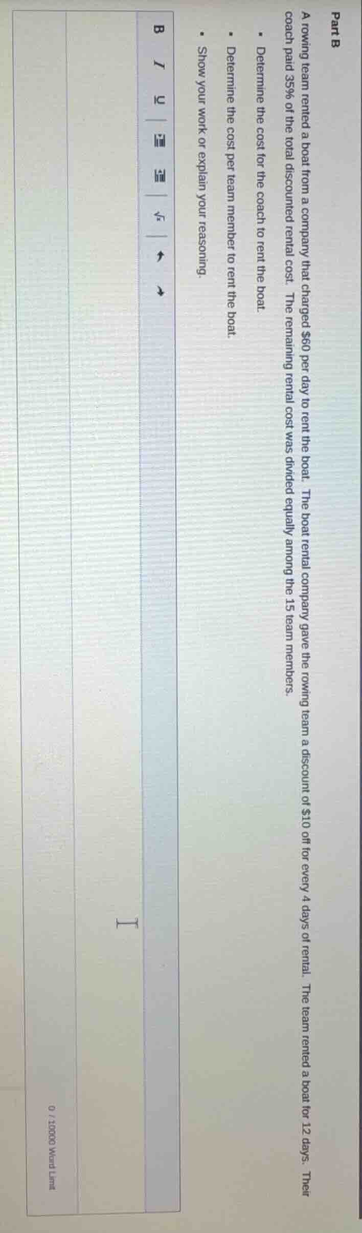 part b a rowing team rented a boat from a company that charged $60 per …