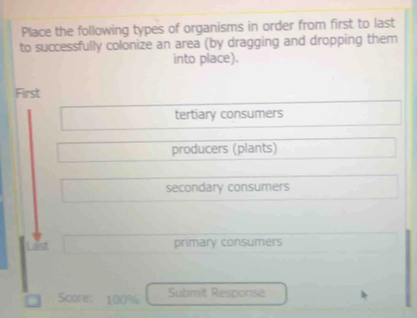 place the following types of organisms in order from first to last to s…
