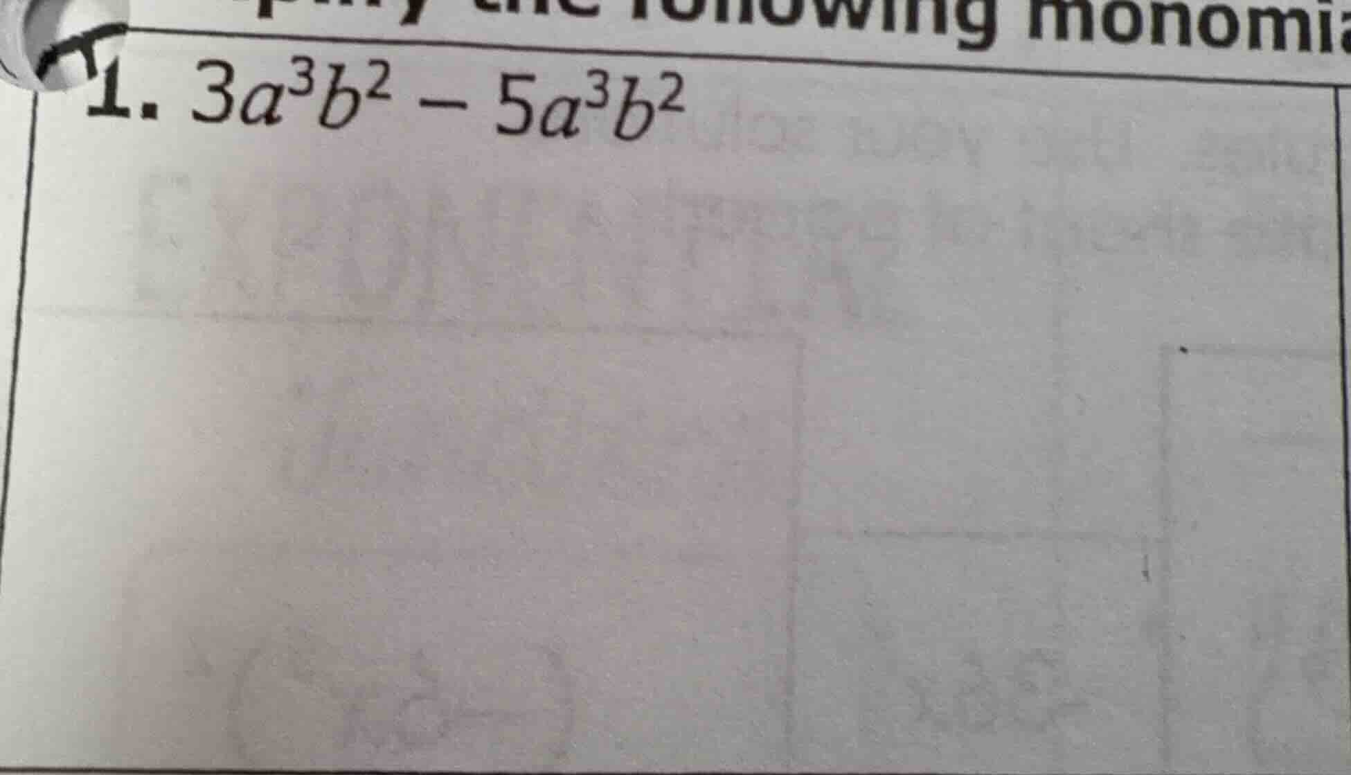 1. $3a^{3}b^{2}-5a^{3}b^{2}$