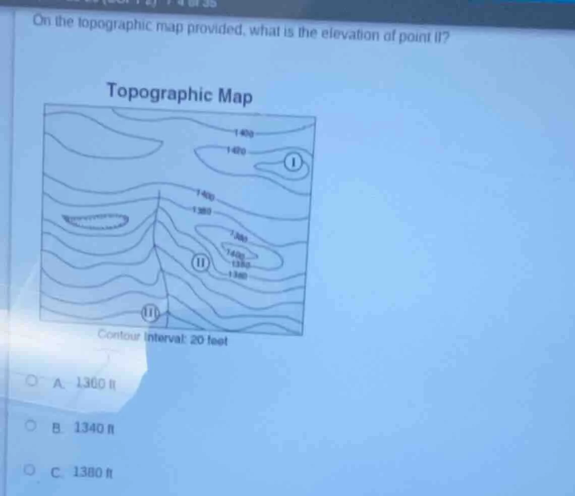 on the topographic map provided, what is the elevation of point ii? top…