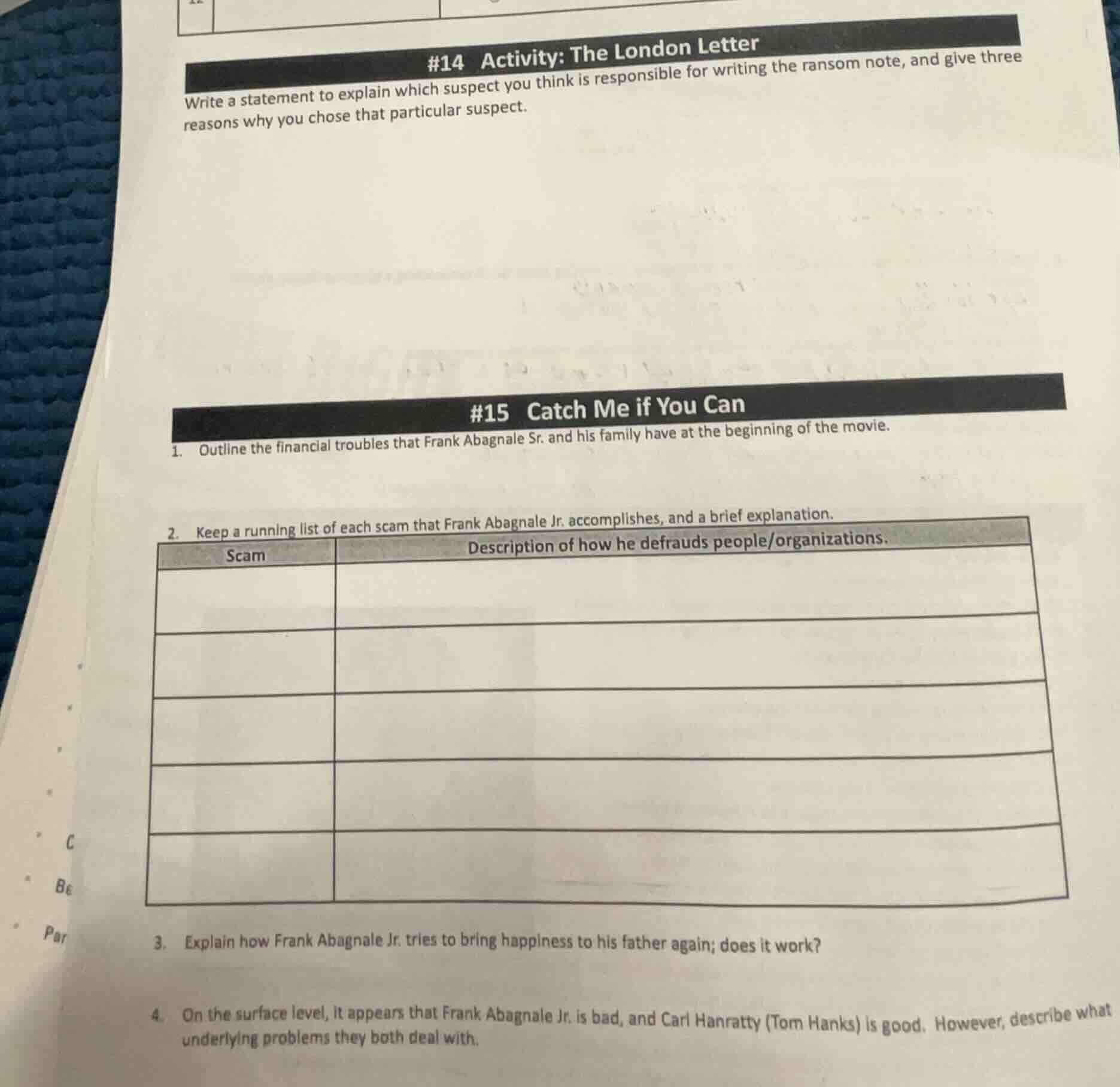 #14 activity: the london letter write a statement to explain which susp…