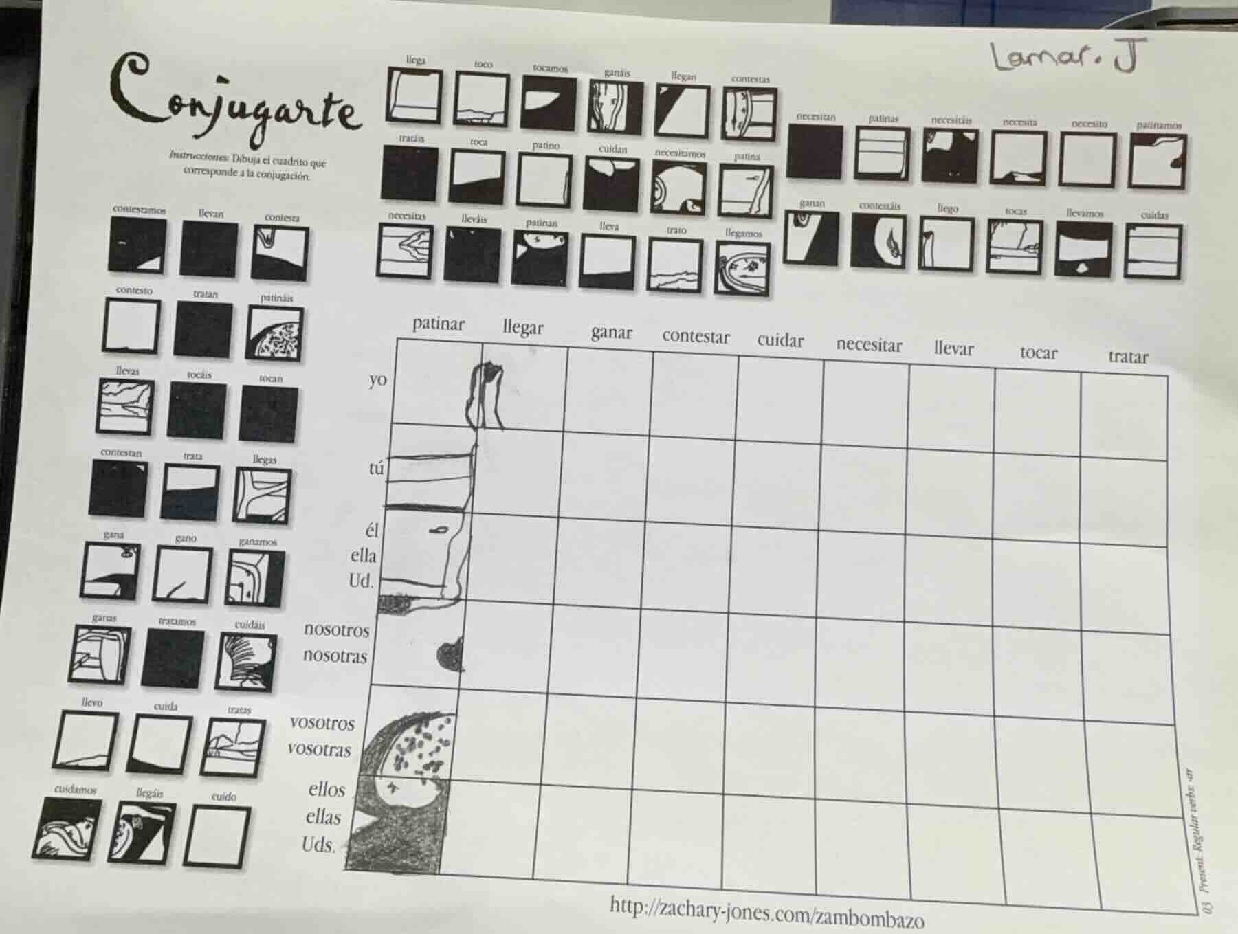 lamar. j conjugarte instrucciones: dibuja el cuadro que corresponde a l…