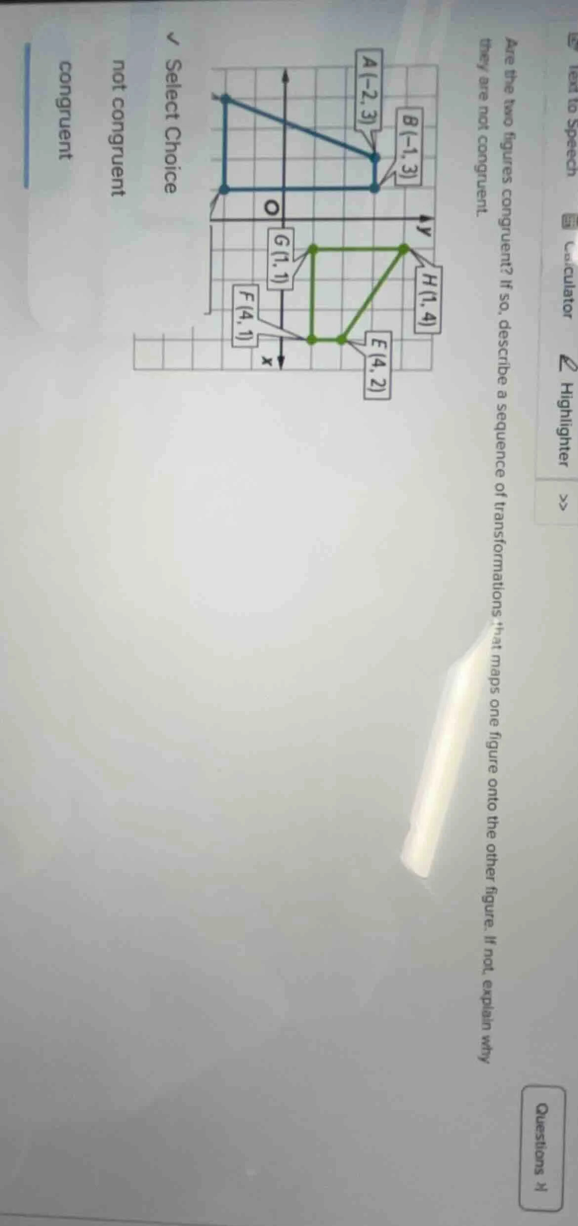 are the two figures congruent? if so, describe a sequence of transforma…