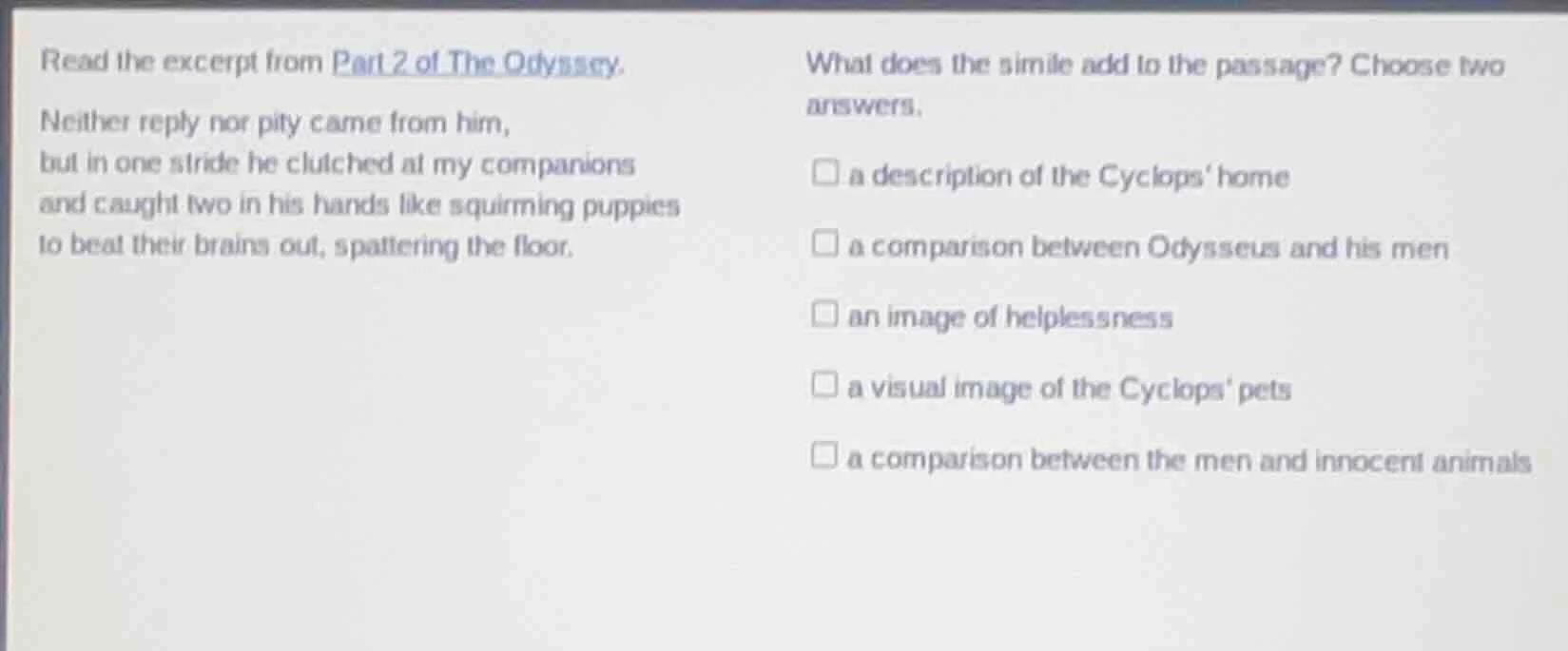 read the excerpt from part 2 of the odyssey. neither reply nor pity cam…