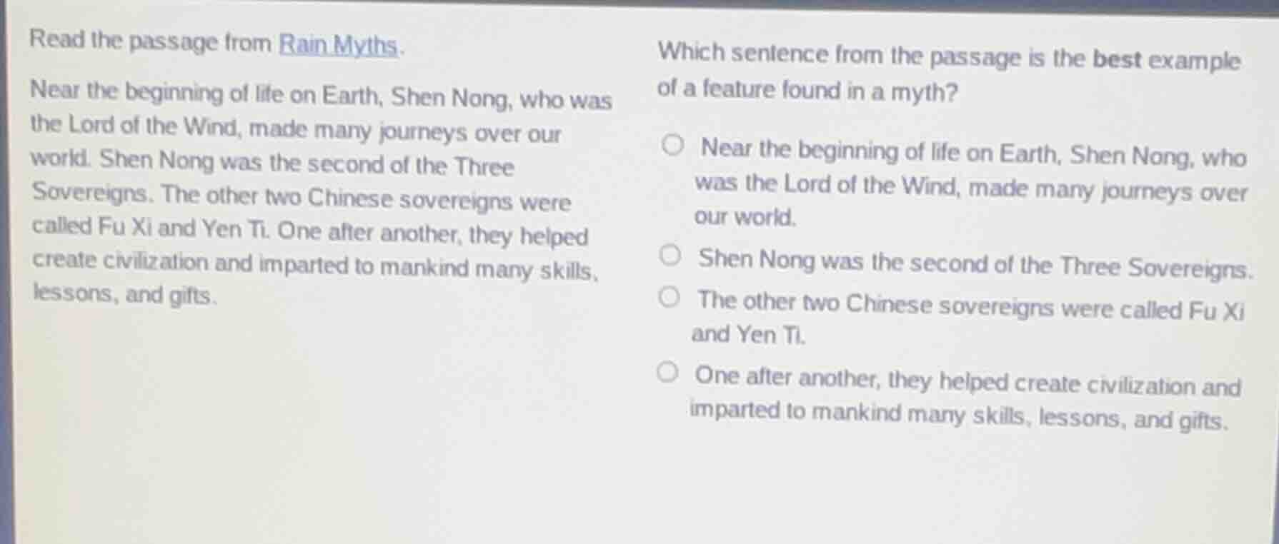 read the passage from rain myths. near the beginning of life on earth, …