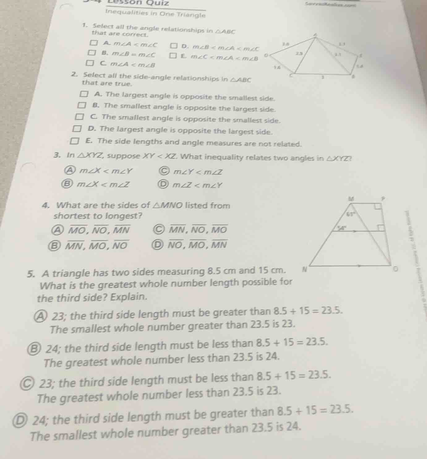 lesson quizinequalities in one triangle1. select all the angle relation…