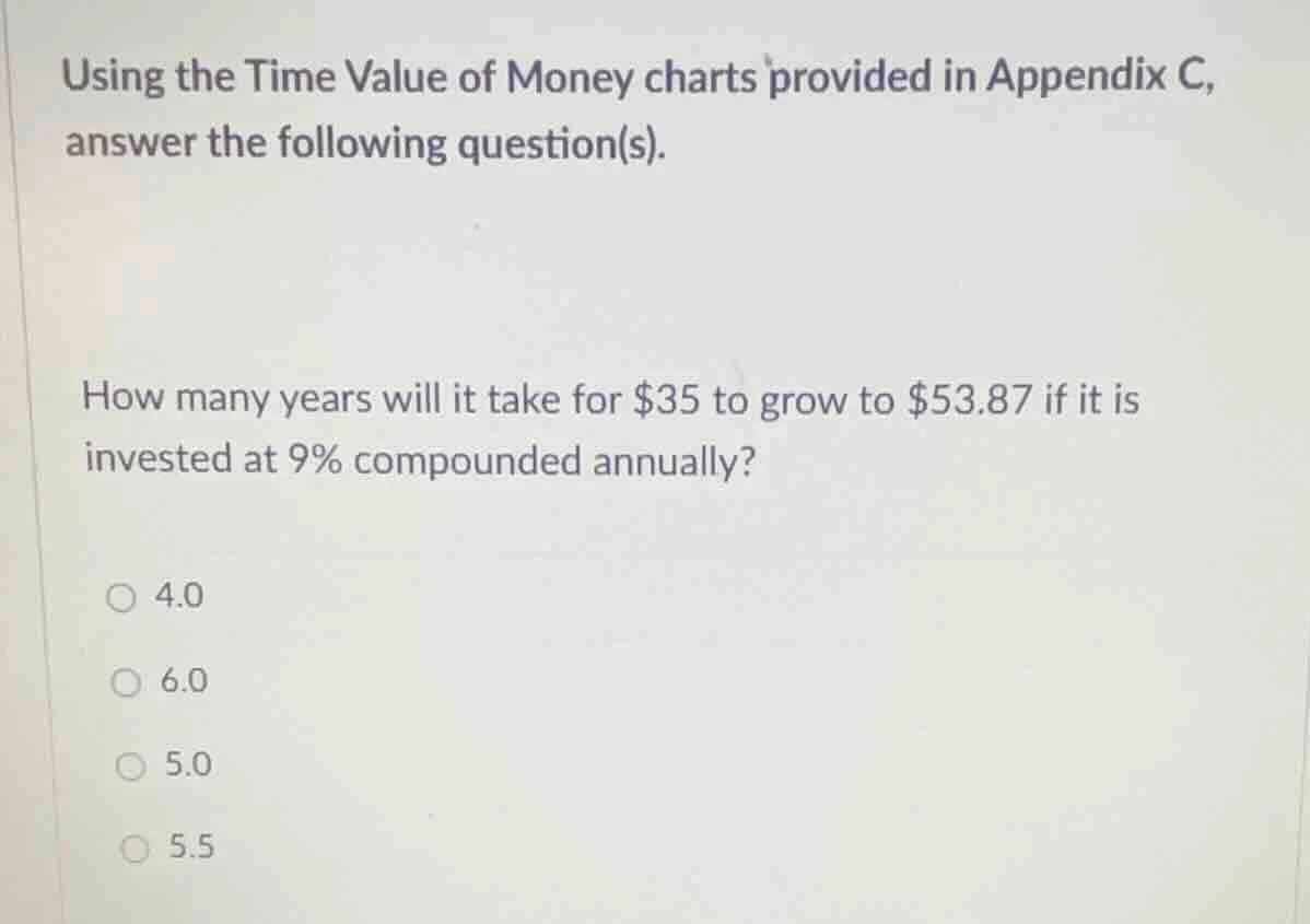 using the time value of money charts provided in appendix c, answer the…
