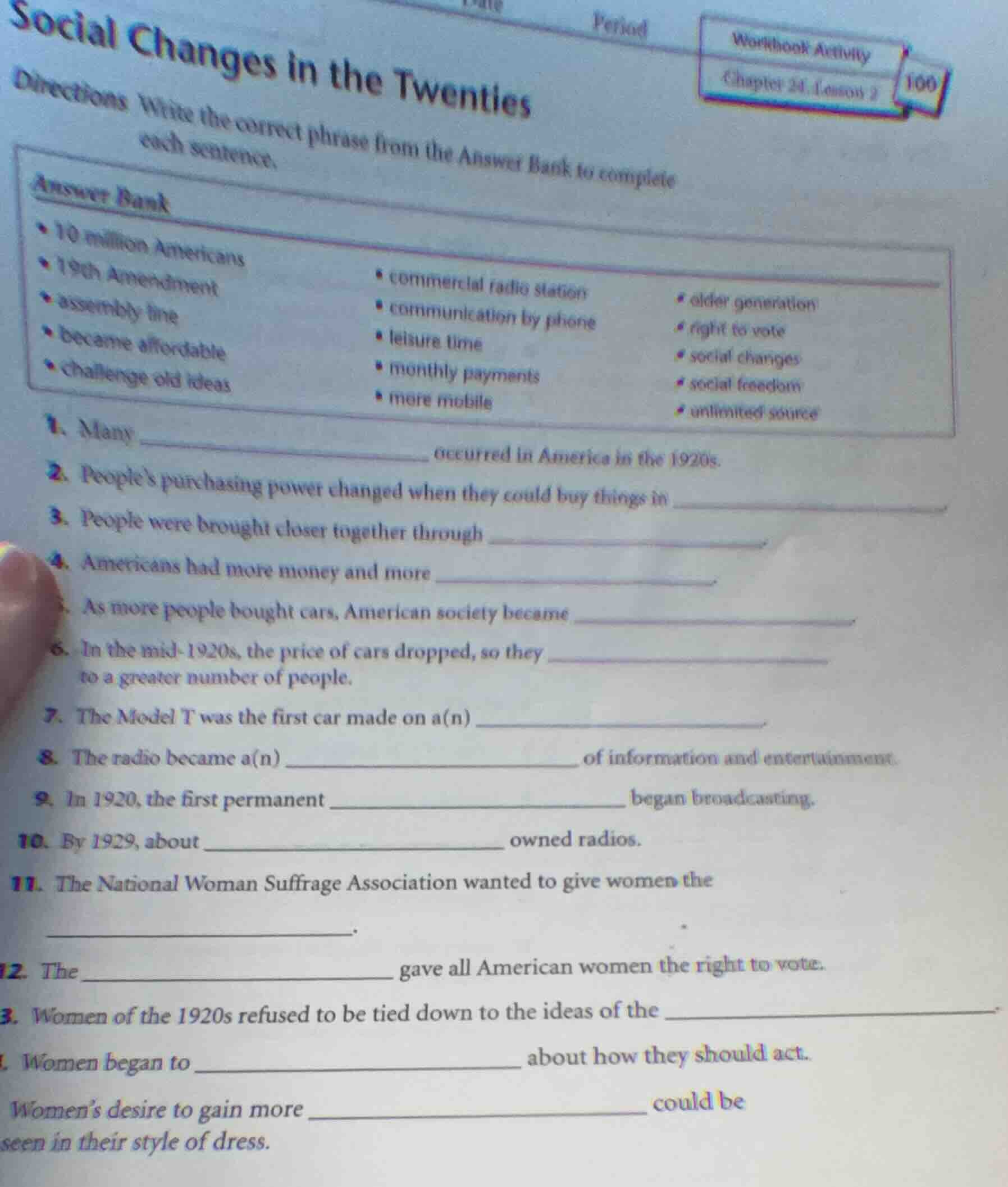 social changes in the twenties workbook activity chapter 24, lesson 2 1…