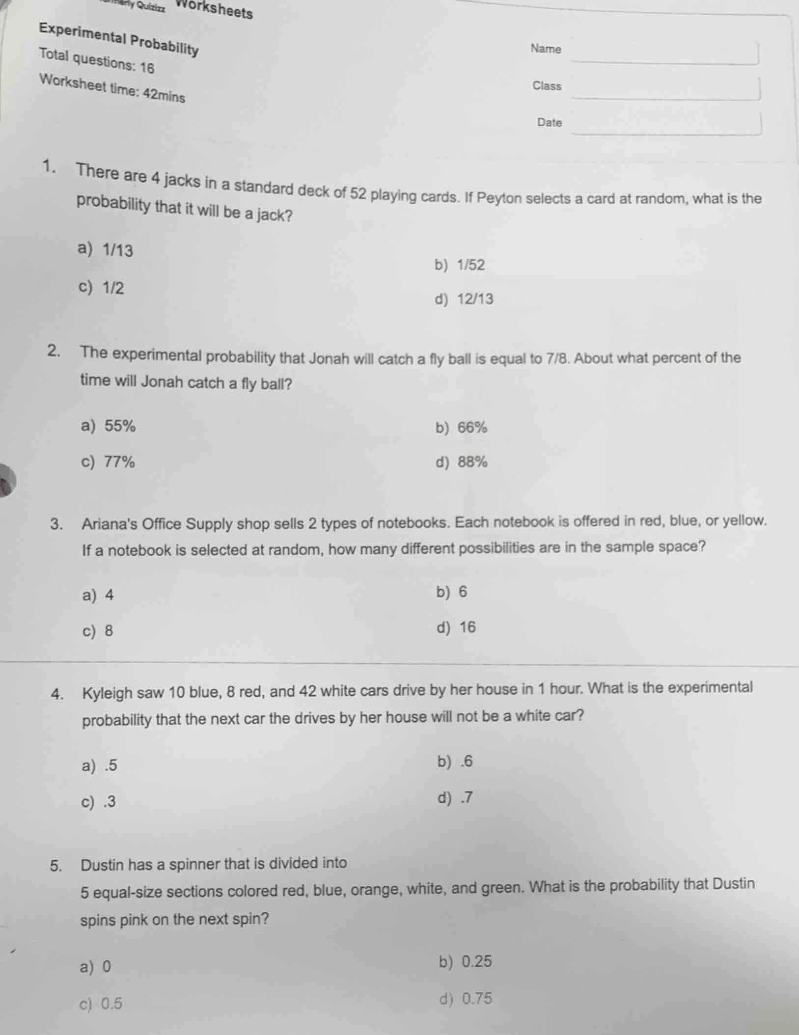 worksheetsexperimental probabilitytotal questions: 16worksheet time: 42…
