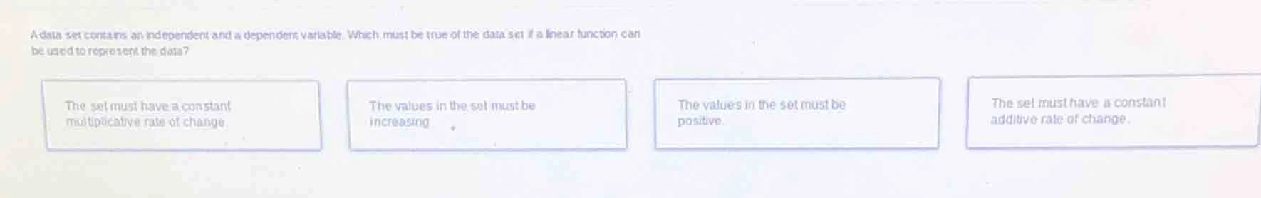 a data set contains an independent and a dependent variable. which must…