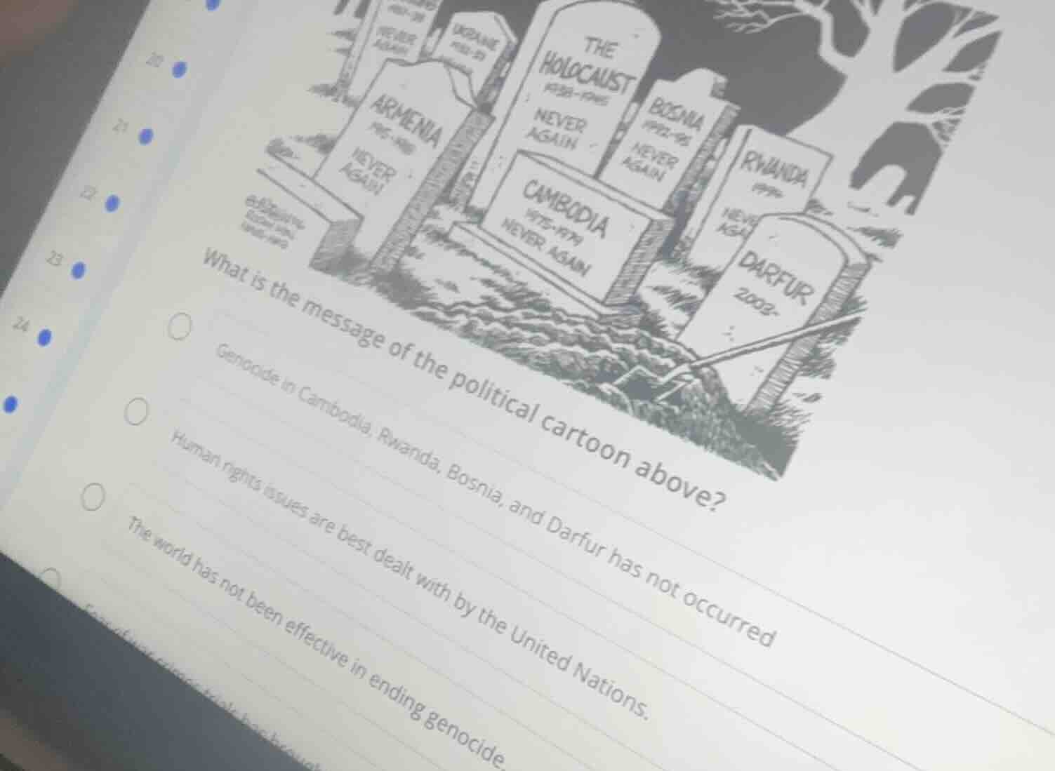 what is the message of the political cartoon above?- genocide in cambod…