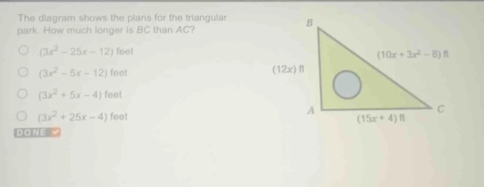 the diagram shows the plans for the triangular park. how much longer is…