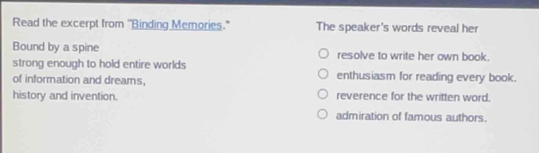 read the excerpt from \binding memories.\ bound by a spine strong enoug…