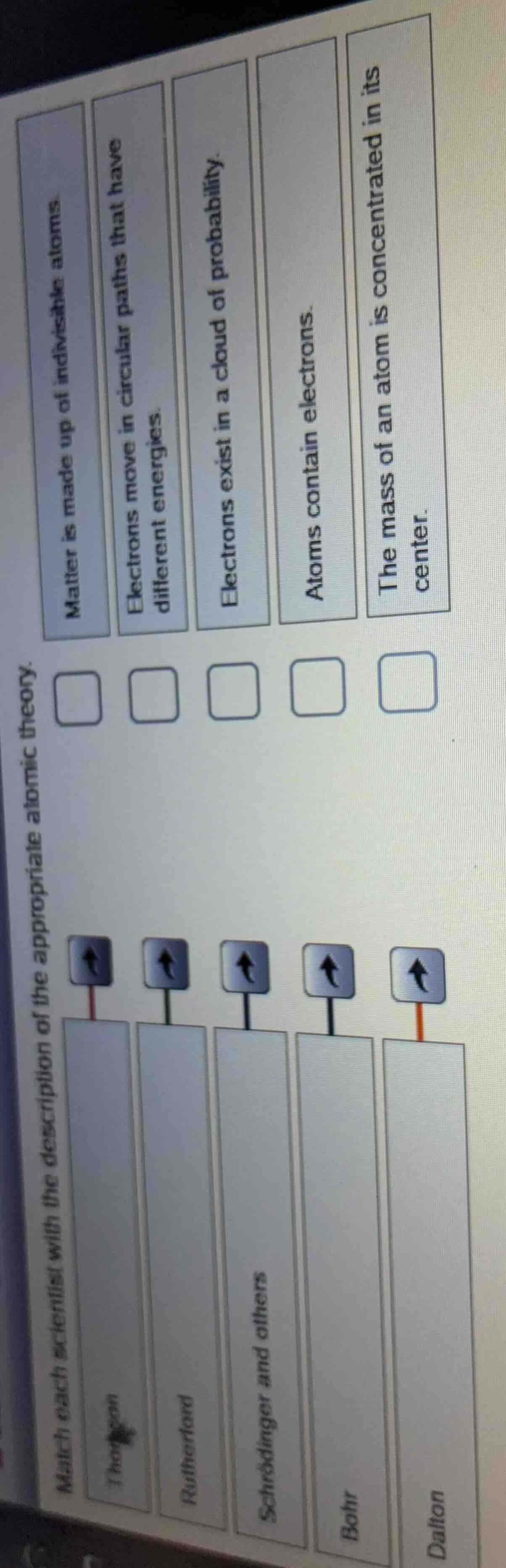 match each scientist with the description of the appropriate atomic the…