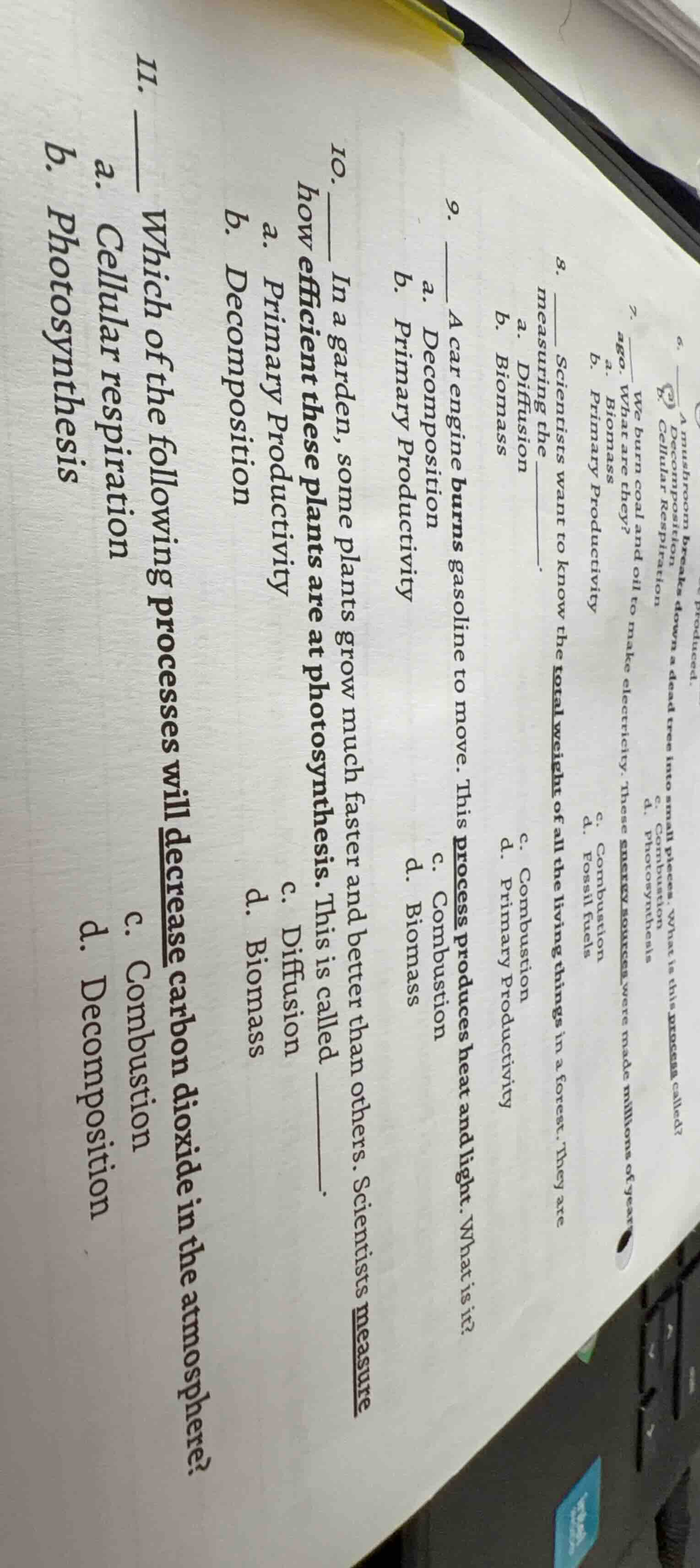 6. ___ a mushroom breaks down a dead tree into small pieces. what is th…