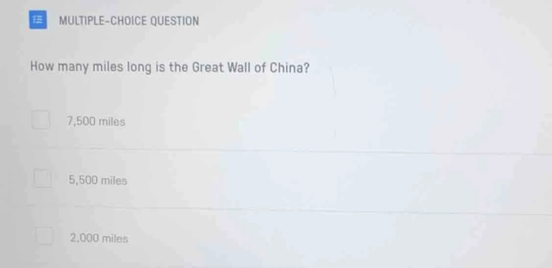 multiple-choice question how many miles long is the great wall of china…