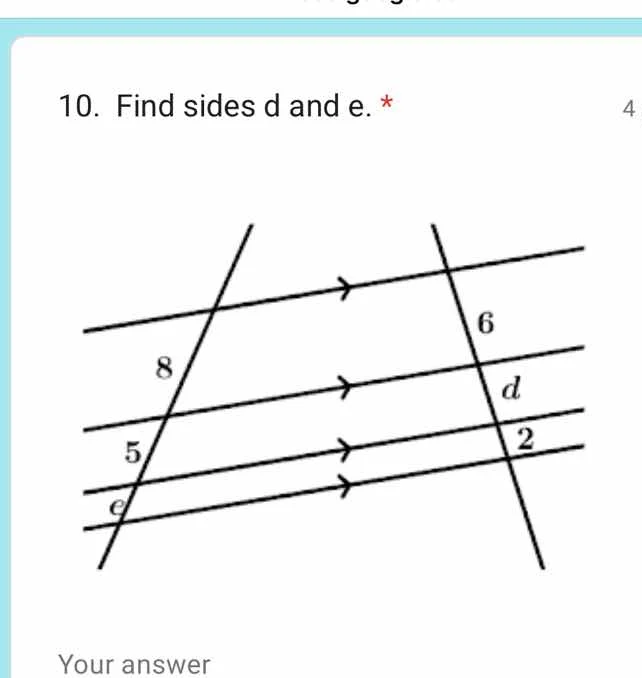 10. find sides d and e.