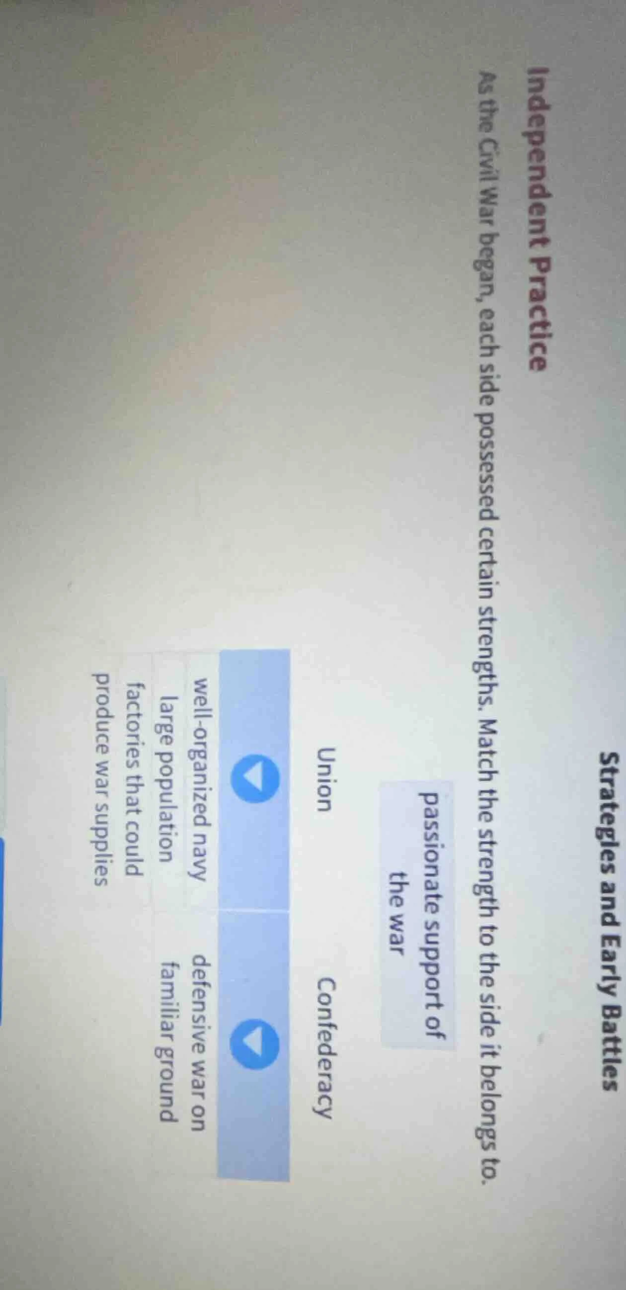 strategies and early battles independent practice as the civil war bega…