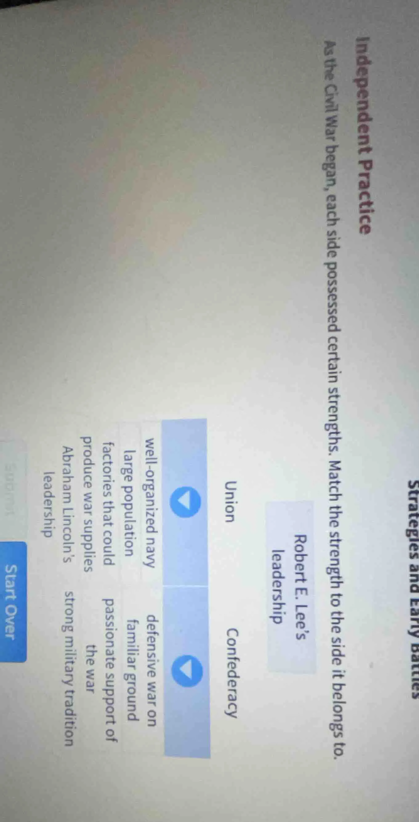 strategies and early battles independent practice as the civil war bega…