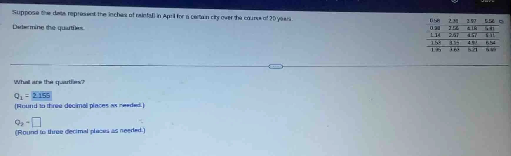 suppose the data represent the inches of rainfall in april for a certai…