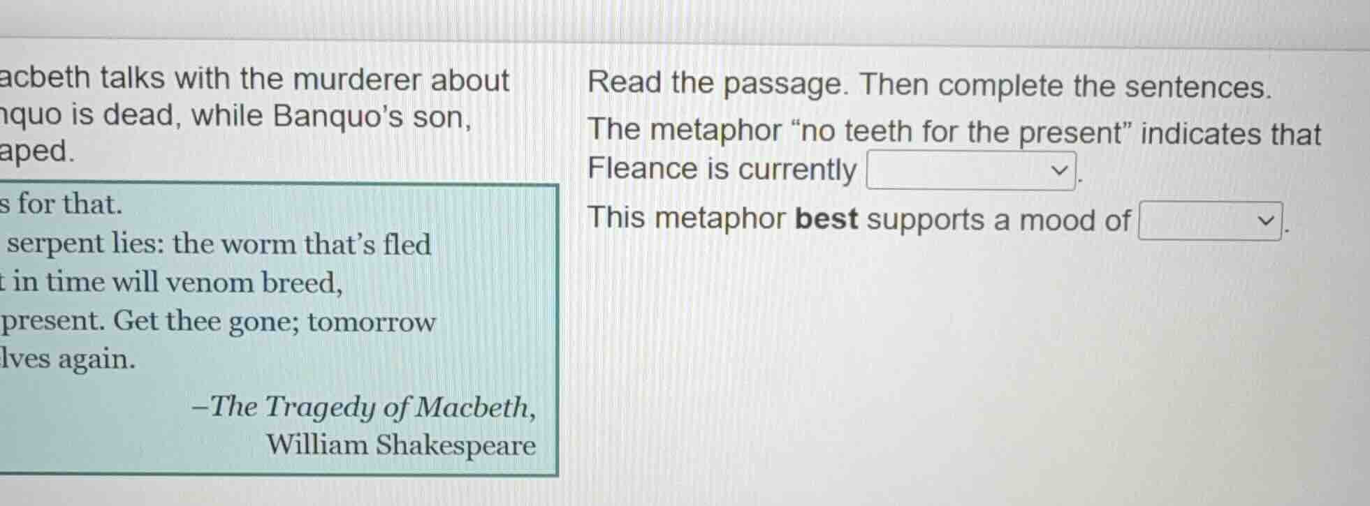 acbeth talks with the murderer about nquo is dead, while banquos son, a…