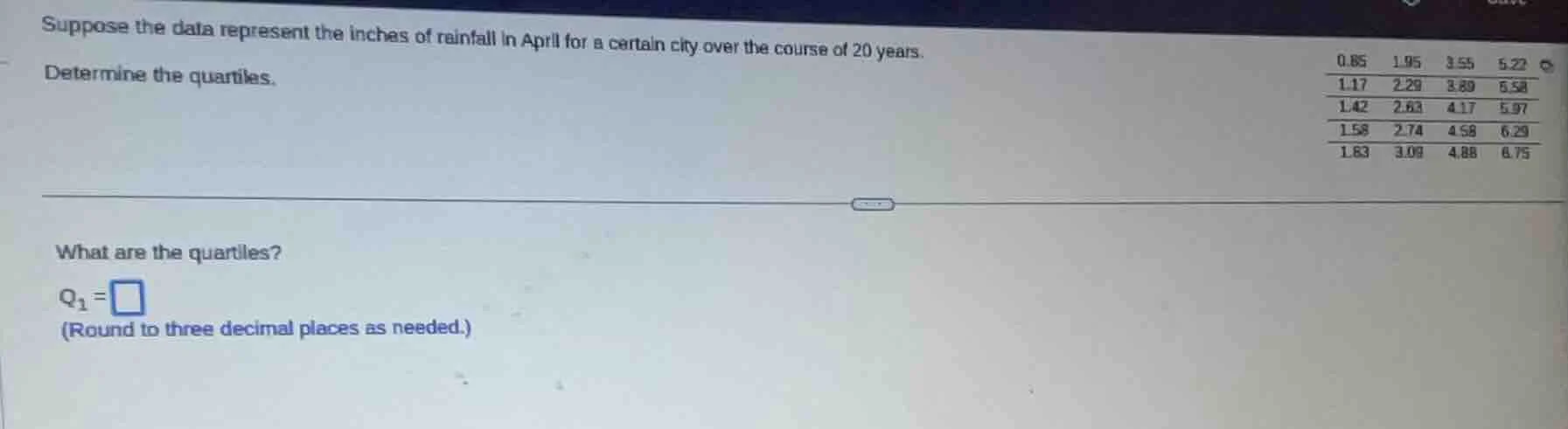 suppose the data represent the inches of rainfall in april for a certai…
