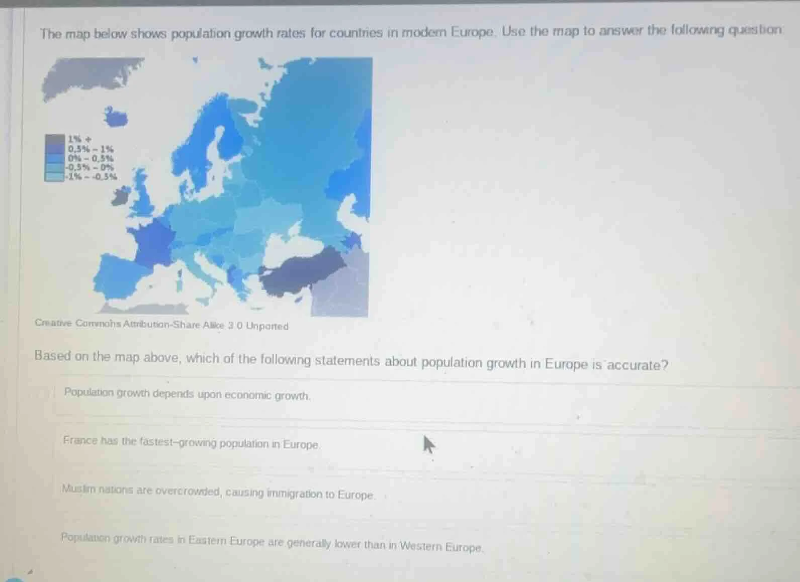 the map below shows population growth rates for countries in modern eur…