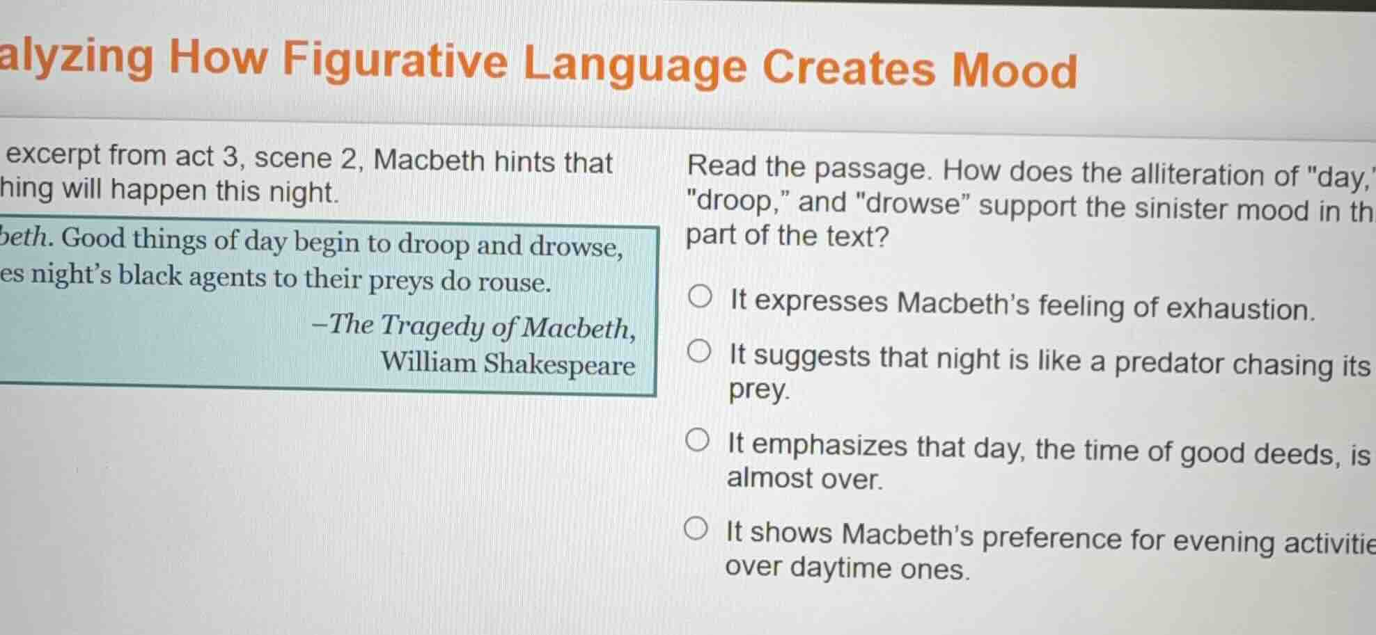 analyzing how figurative language creates mood excerpt from act 3, scen…