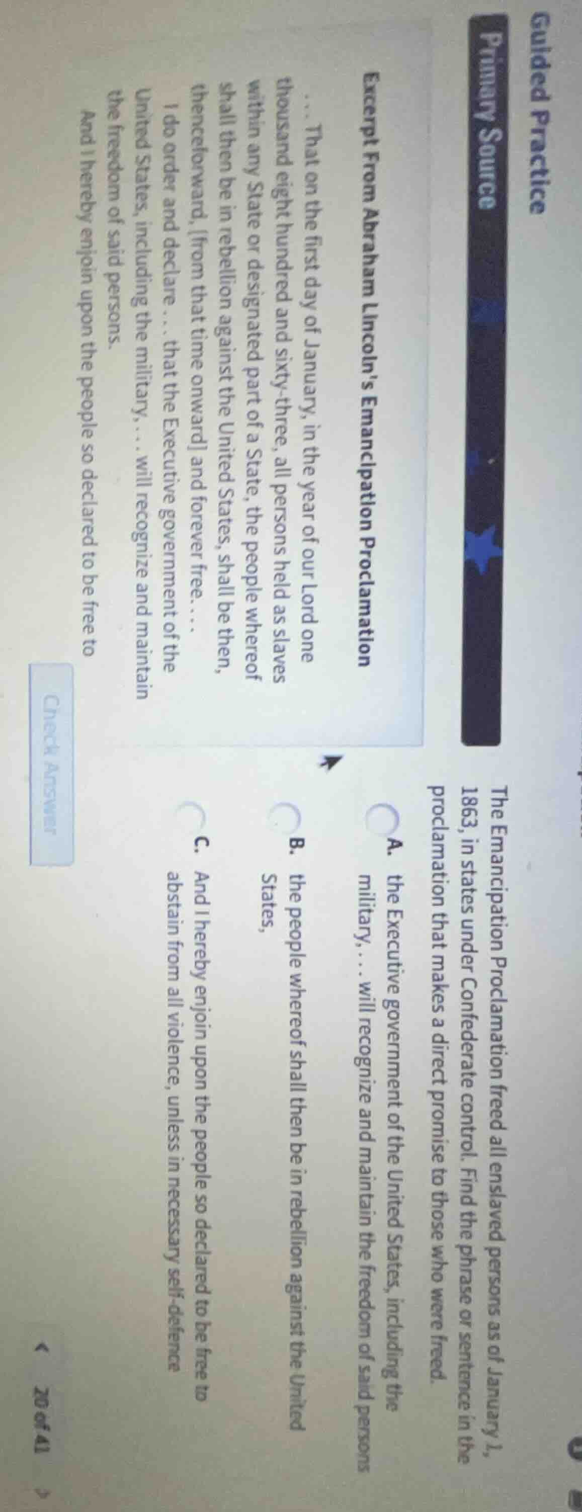 guided practiceprimary sourceexcerpt from abraham lincolns emancipation…