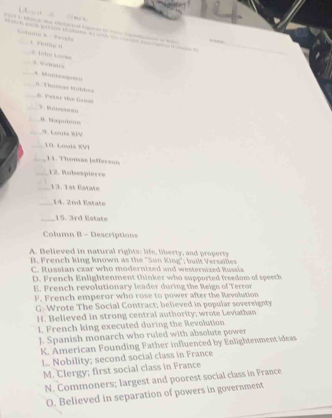 column a - people1. philip ii2. john locke3. voltaire4. montesquieu5. t…