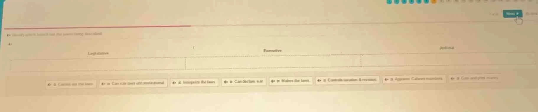 identify which branch has the power being described legislative executi…