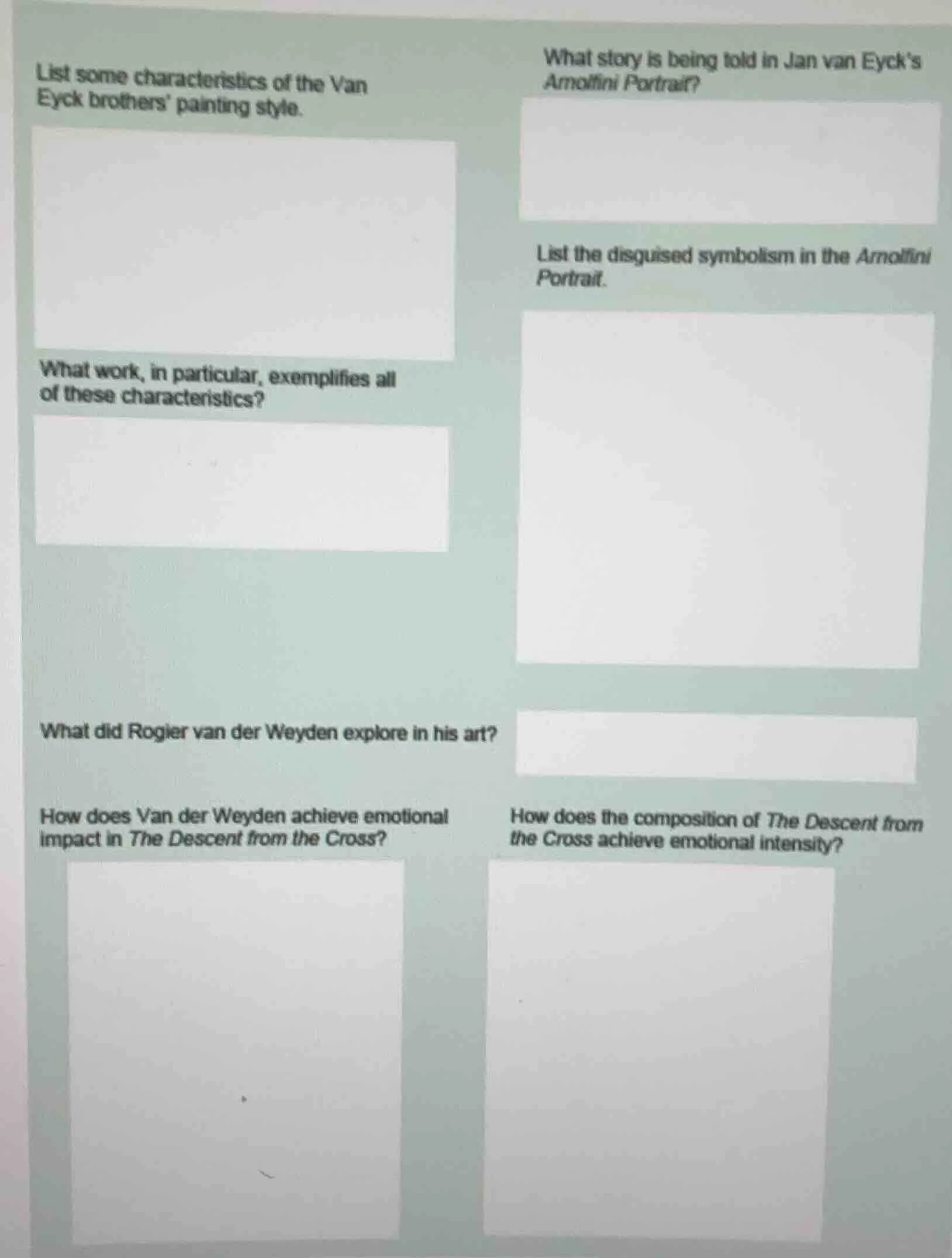 list some characteristics of the van eyck brothers painting style. what…