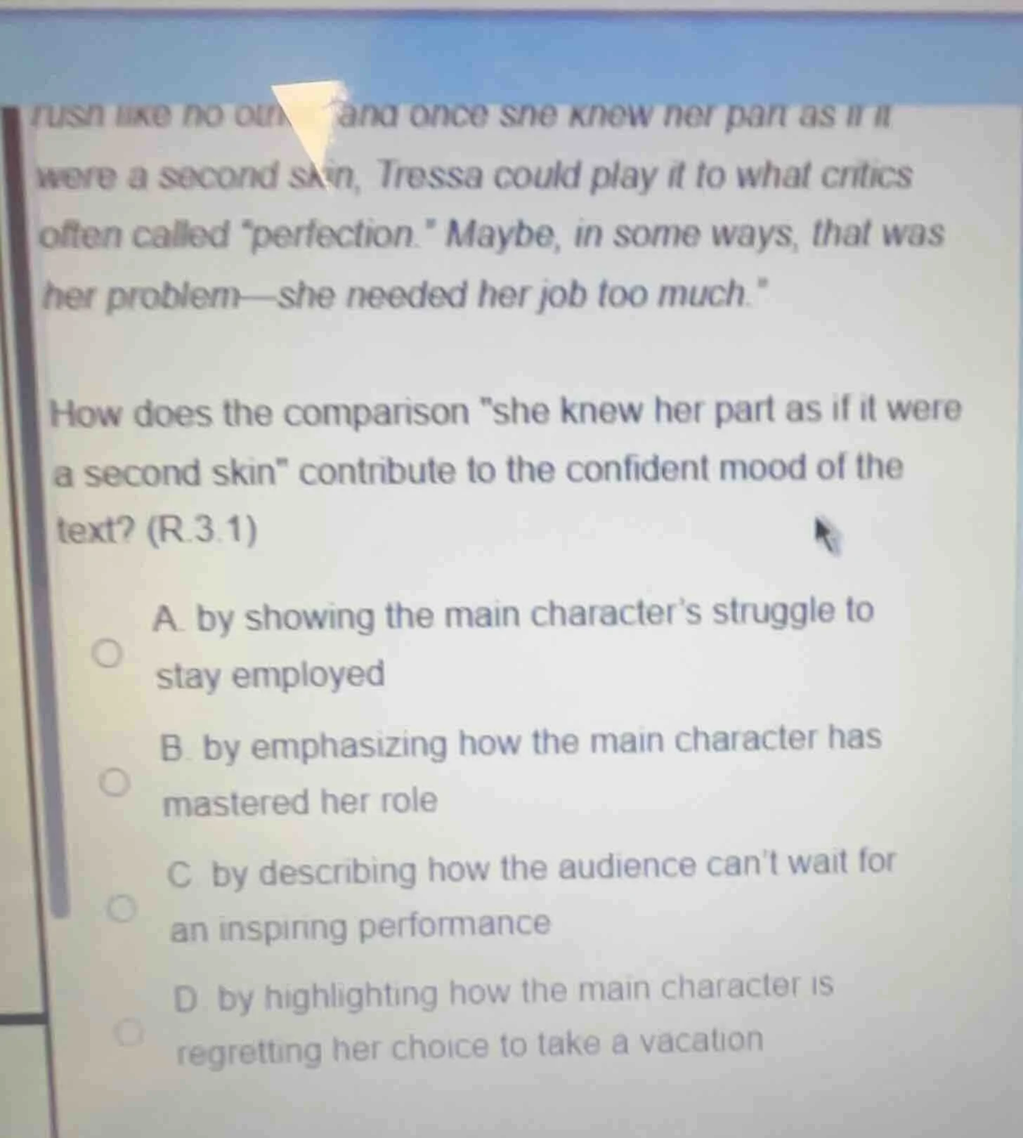 rush like no one and once she knew her part as if it were a second skin…