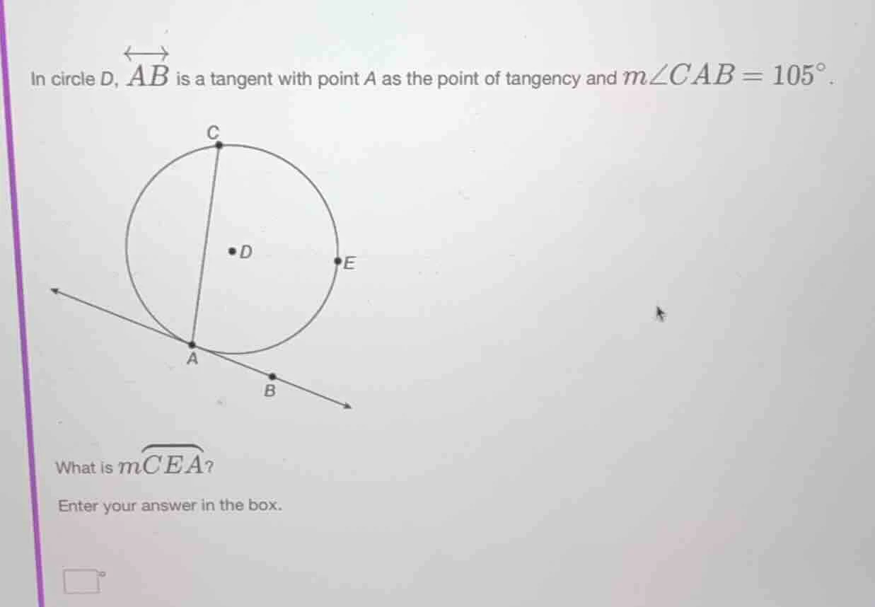 in circle d, $overleftrightarrow{ab}$ is a tangent with point a as the …