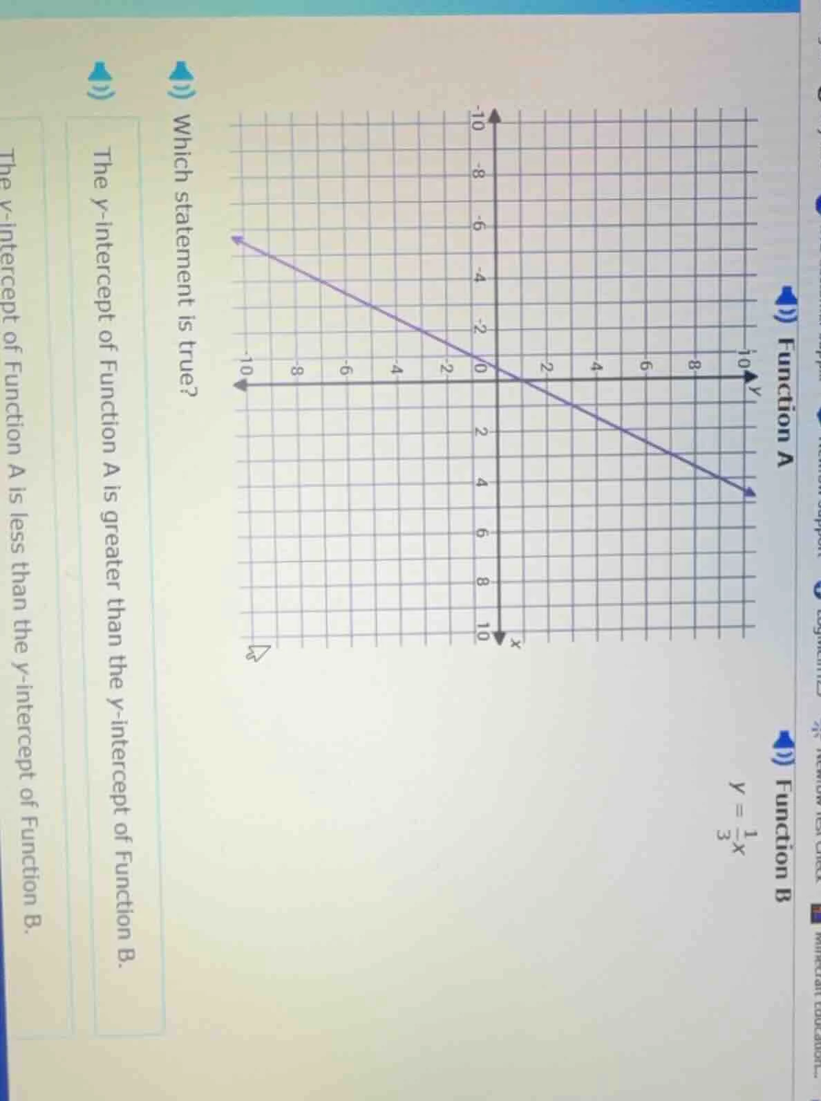4)) function a 4)) function b $y = \\frac{1}{3}x$ which statement is tr…