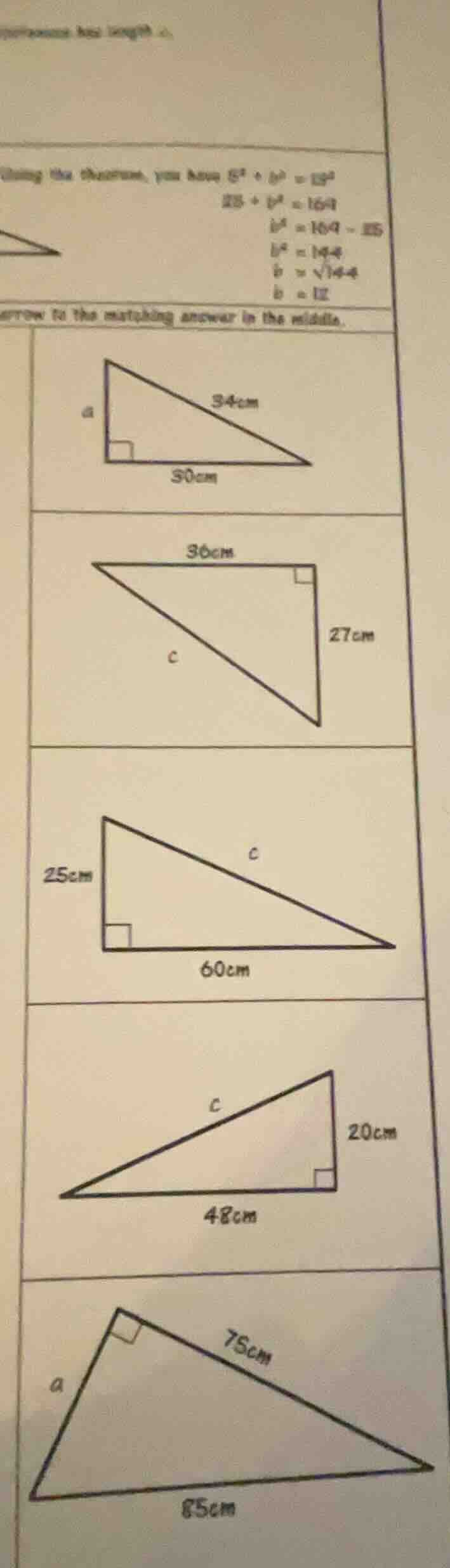 using the theorem, you have $5^{2}+b^{2}=13^{2}$ $25 + b^{2}=169$ $b^{2…
