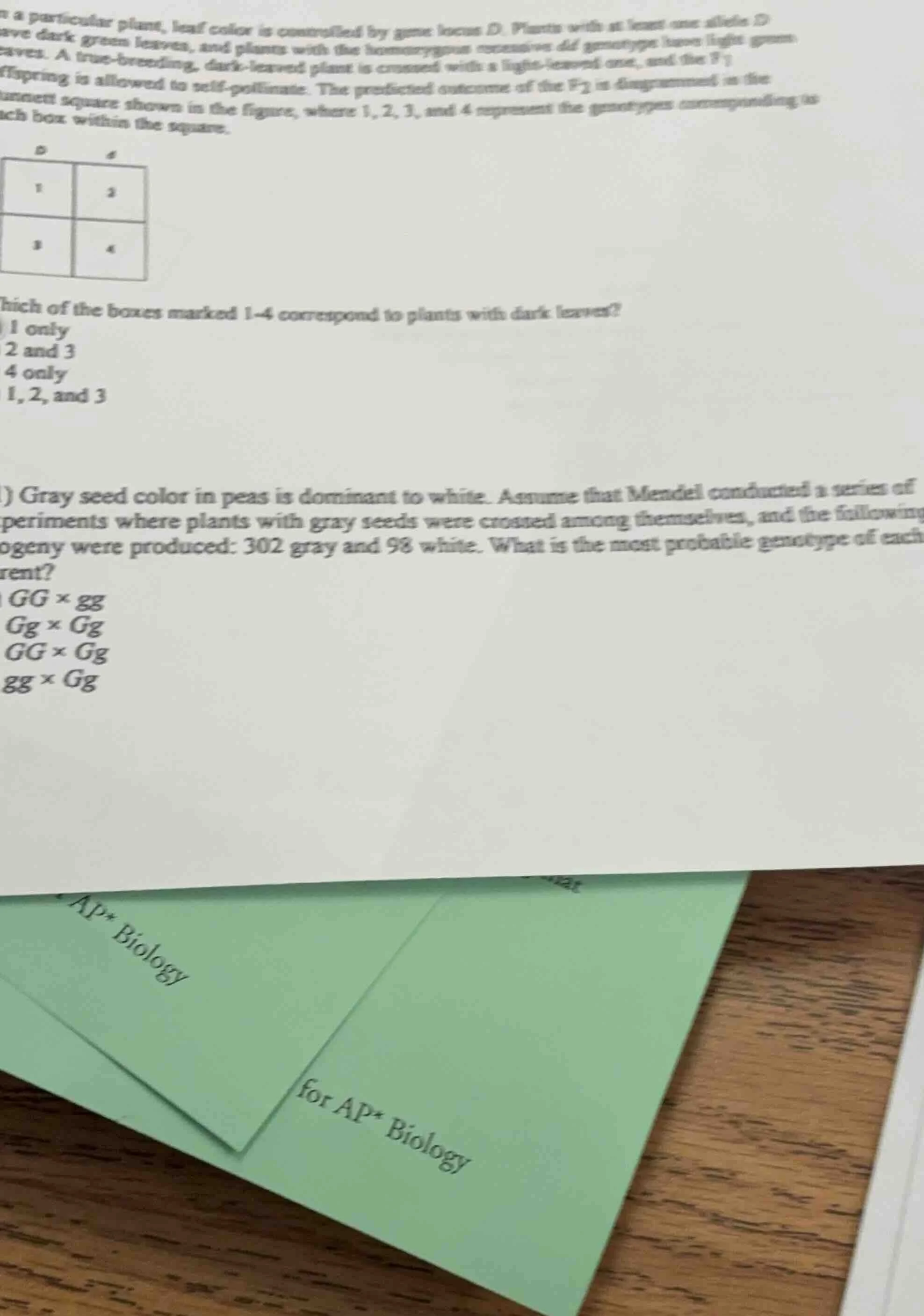 n a particular plant, leaf color is controlled by gene locus d. plants …