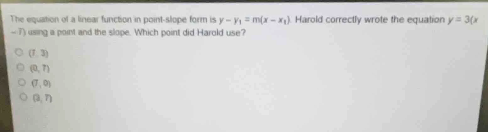the equation of a linear function in point-slope form is $y - y_1 = m(x…