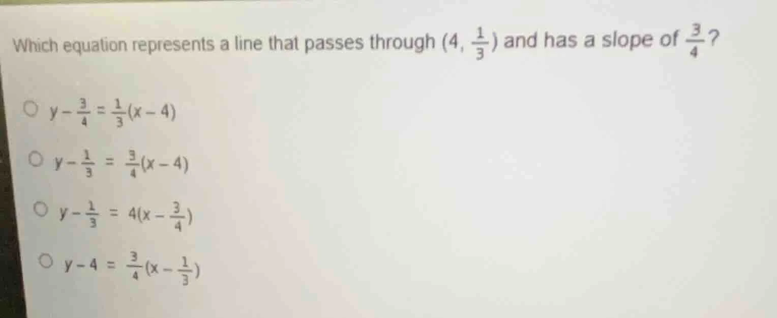 which equation represents a line that passes through $(4, \\frac{1}{3})…