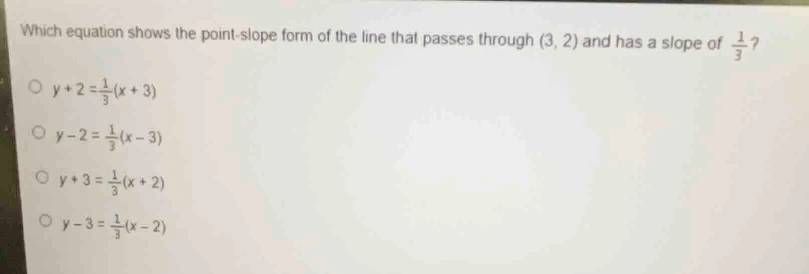 which equation shows the point-slope form of the line that passes throu…