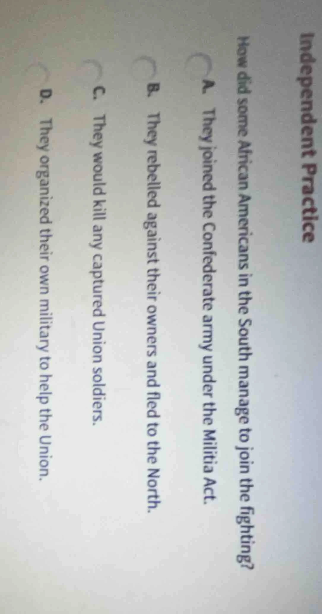 independent practice how did some african americans in the south manage…