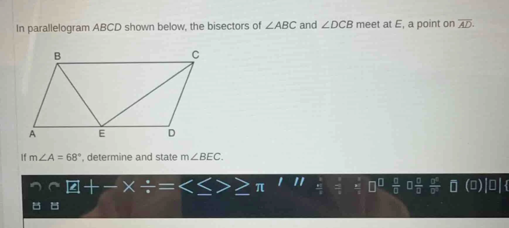 in parallelogram abcd shown below, the bisectors of $angle abc$ and $an…