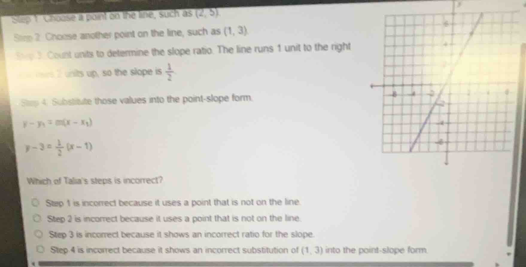 step 1 choose a point on the line, such as (2, 5). step 2. choose anoth…