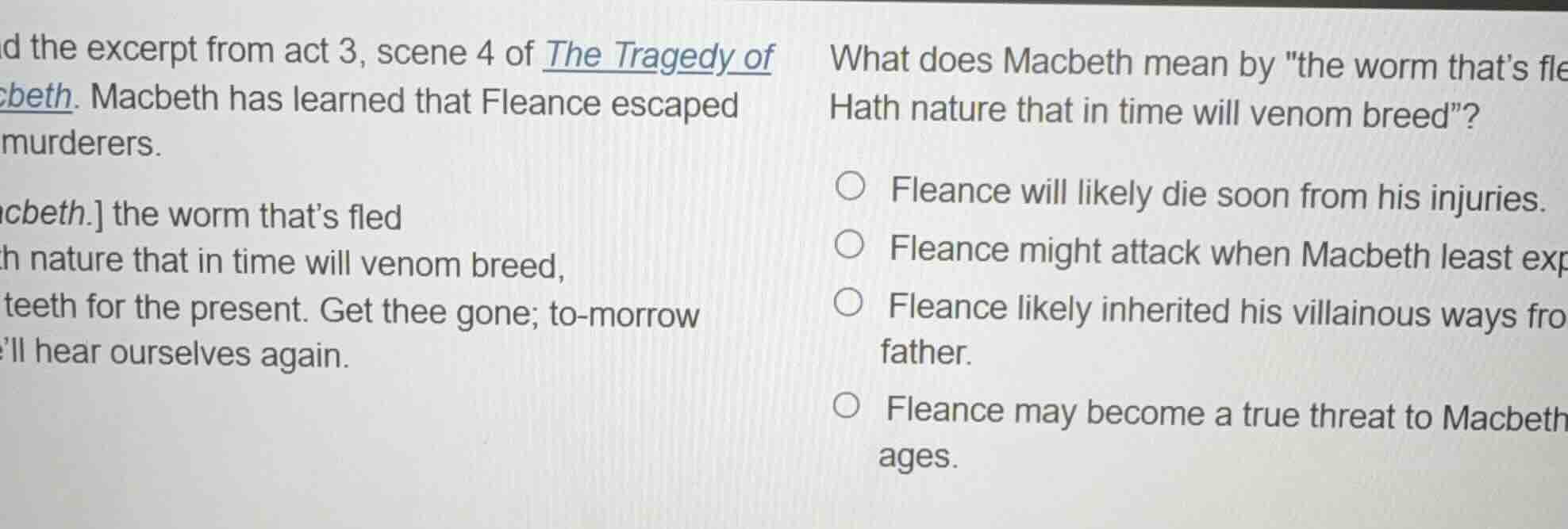 read the excerpt from act 3, scene 4 of *the tragedy of macbeth*. macbe…